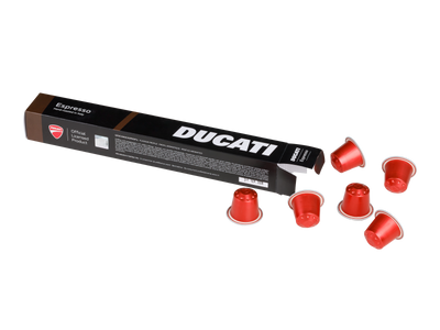 Espresso by Ducati box with 6 red capsules for Nespresso® Original machines, on white